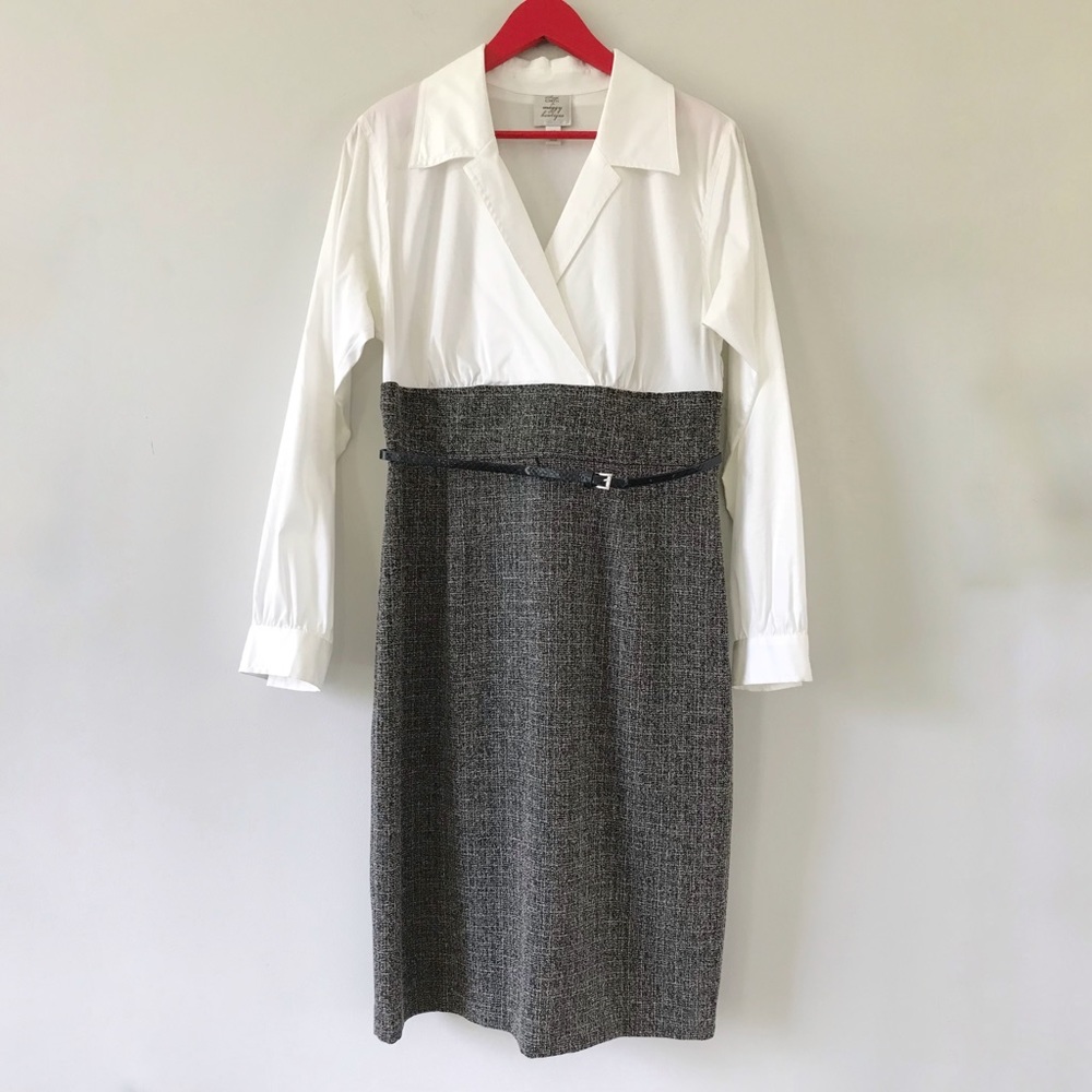 Suzi Chin Long Sleeved, Belted Sheath Work Dress